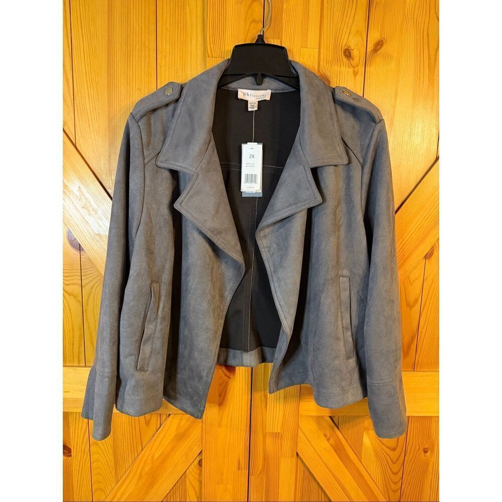 Philosophy Size 2X Faux Suede Open Front Jacket Ash Smoke nwt Read (6458)